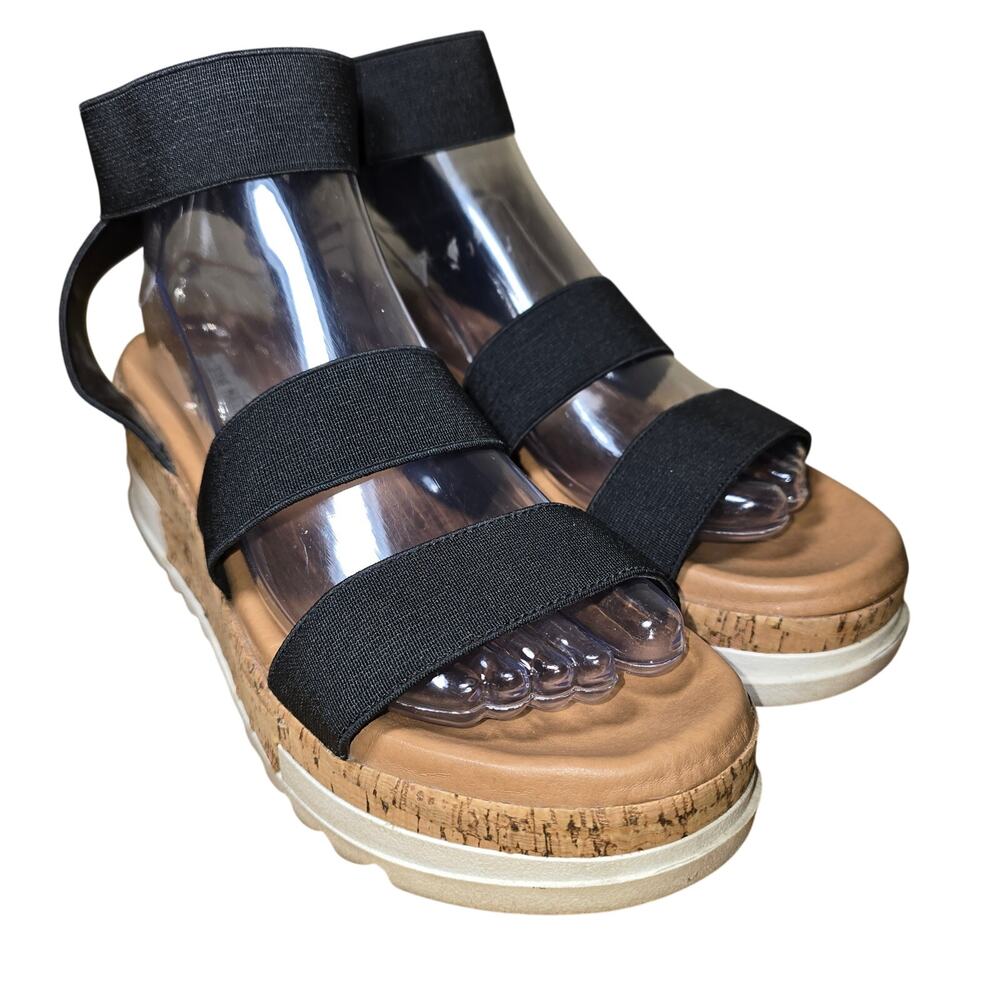 Steve Madden Bandi Sandals Womens Strappy Ankle Strap Wedge Black Fabric 9 M